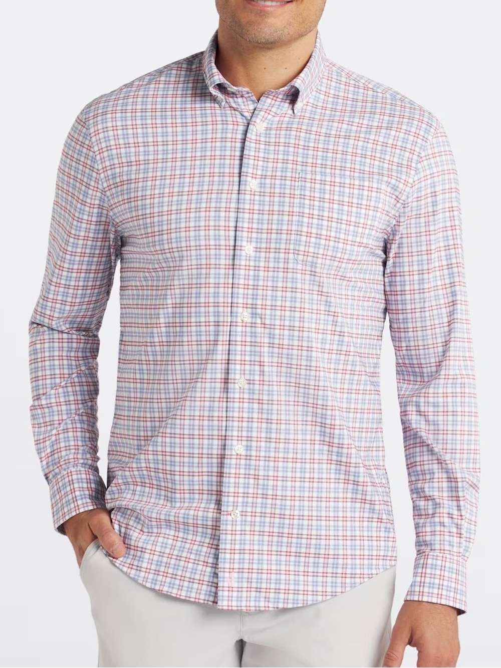 johnnie-O Performance Pink & Blue Plaid Button-Down Shirt